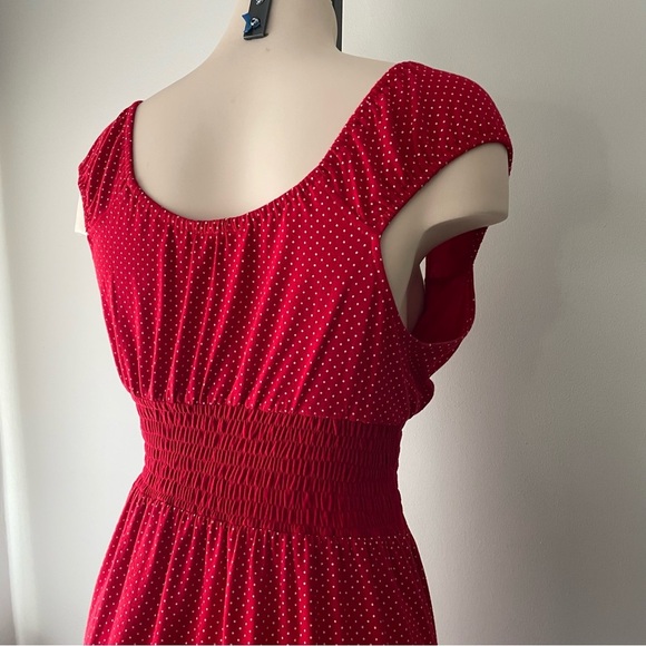 Blush Rockabilly Polka Dot Midi Dress Smocked Waist Red White Size Small - Picture 6 of 9
